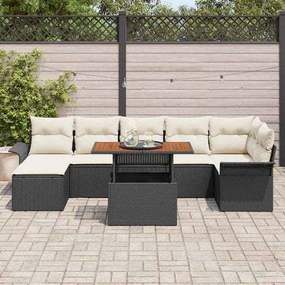 Conjunto de Sofá de Jardim com almofada 8 pcs Preto e creme