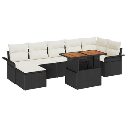 Conjunto de Sofá de Jardim com almofada 8 pcs Preto e creme