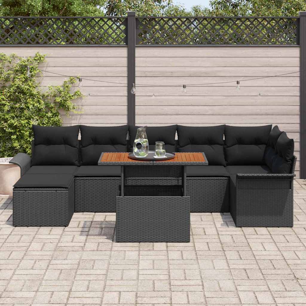 Conjunto de Sofá de Jardim com almofada 8 pcs Preto