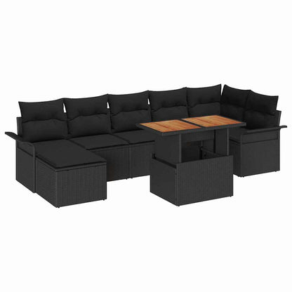Conjunto de Sofá de Jardim com almofada 8 pcs Preto