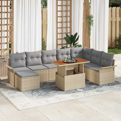 Conjunto de Sofá de Jardim 9 pcs bege e cinzento claro