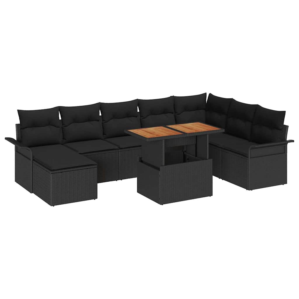 Conjunto de Sofá de Jardim com almofada 9 pcs Preto