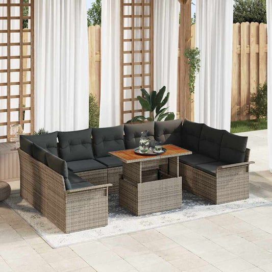 Conjunto de Sofá de Jardim com almofada 10 pcs Cinzeto