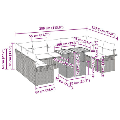 Conjunto de Sofá de Jardim com almofada 10 pcs Preto