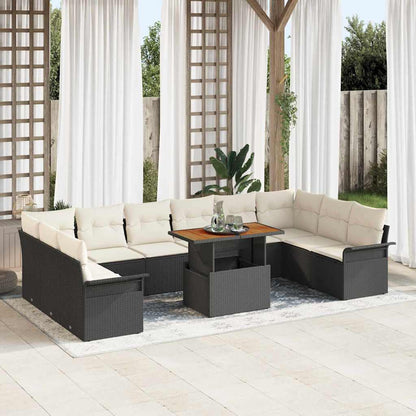Conjunto de Sofá de Jardim com almofada 11 pcs Preto e creme