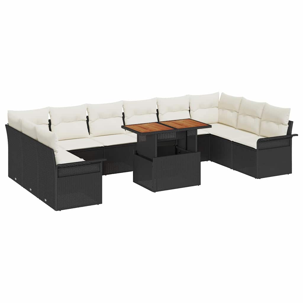Conjunto de Sofá de Jardim com almofada 11 pcs Preto e creme