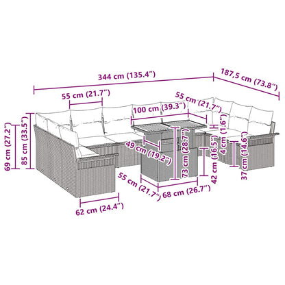 Conjunto de Sofá de Jardim com almofada 11 pcs Preto e creme