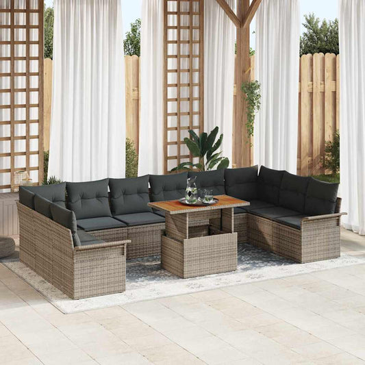 Conjunto de Sofá de Jardim com almofada 11 pcs Cinzeto