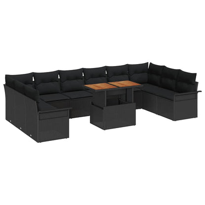 Conjunto de Sofá de Jardim com almofada 11 pcs Preto