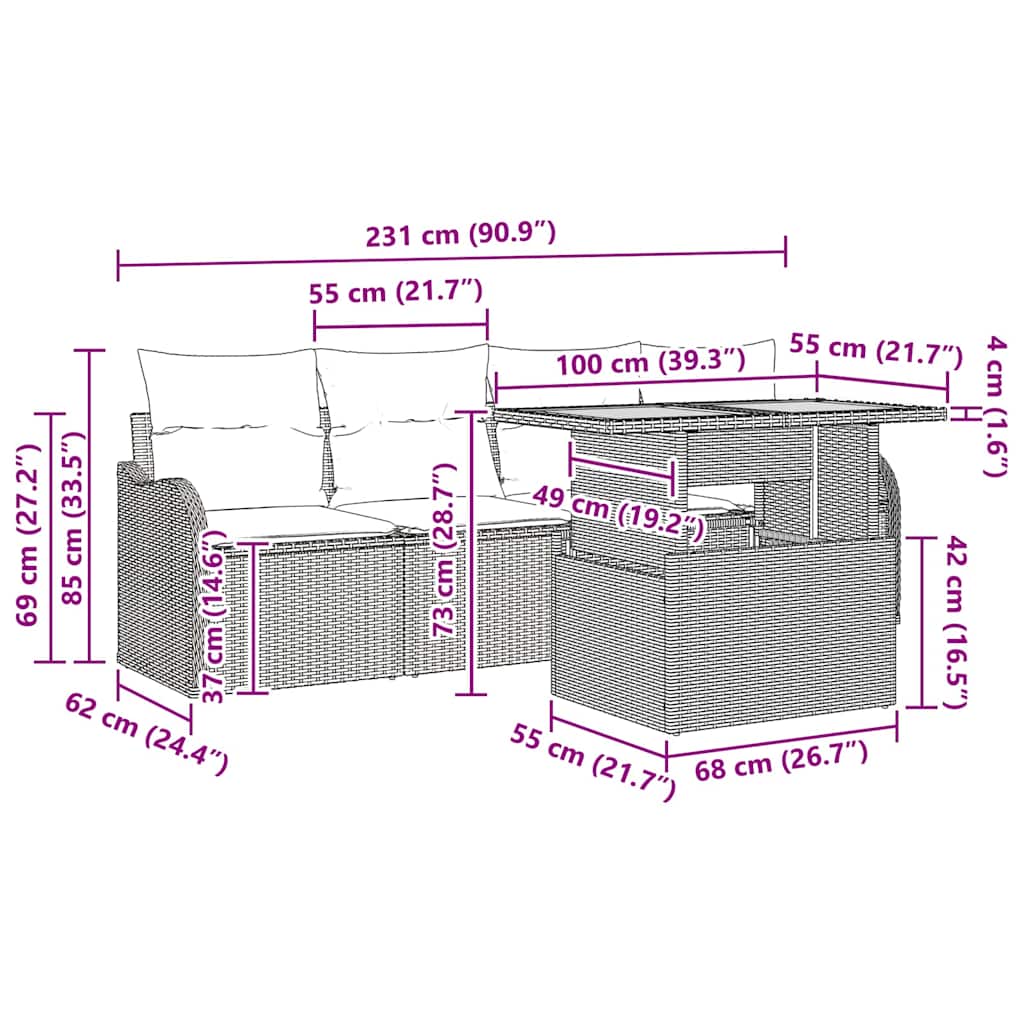 Conjunto de Sofá de Jardim Manual 5 pcs bege e cinzento claro