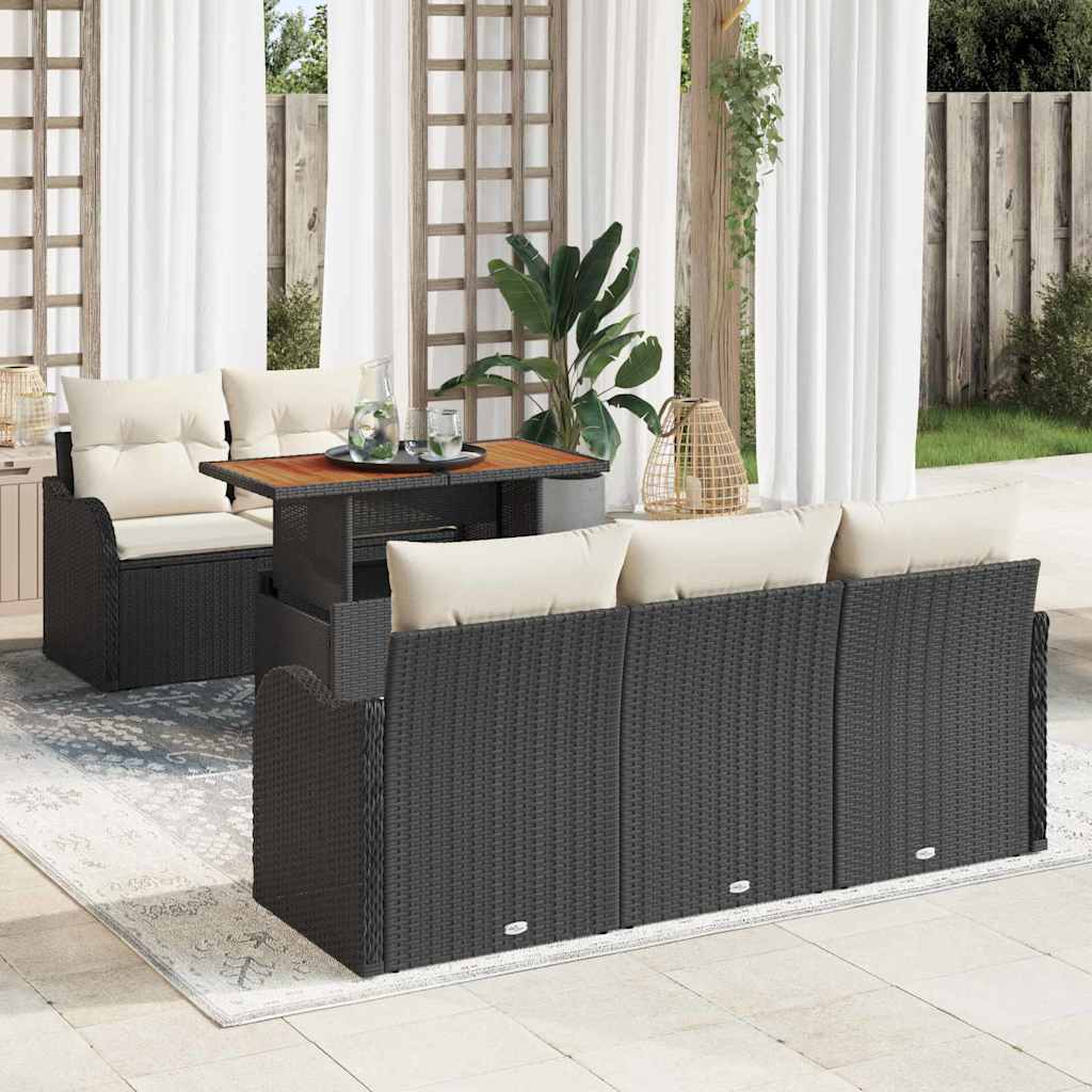 Conjunto de Sofá de Jardim 6 pcs Preto e Creme vime PE