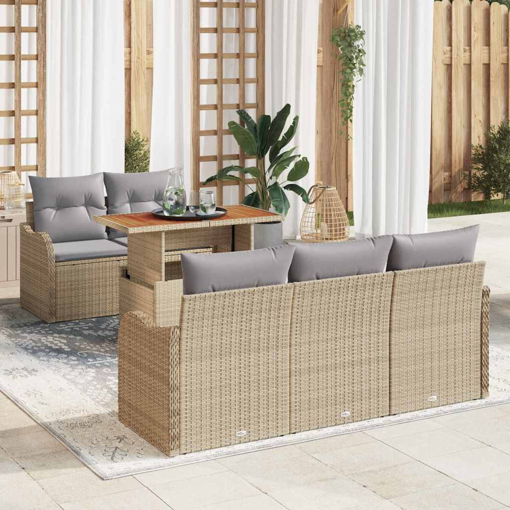 Conjunto de Sofá de Jardim 6 pcs Bege e Cinza Claro vime PE