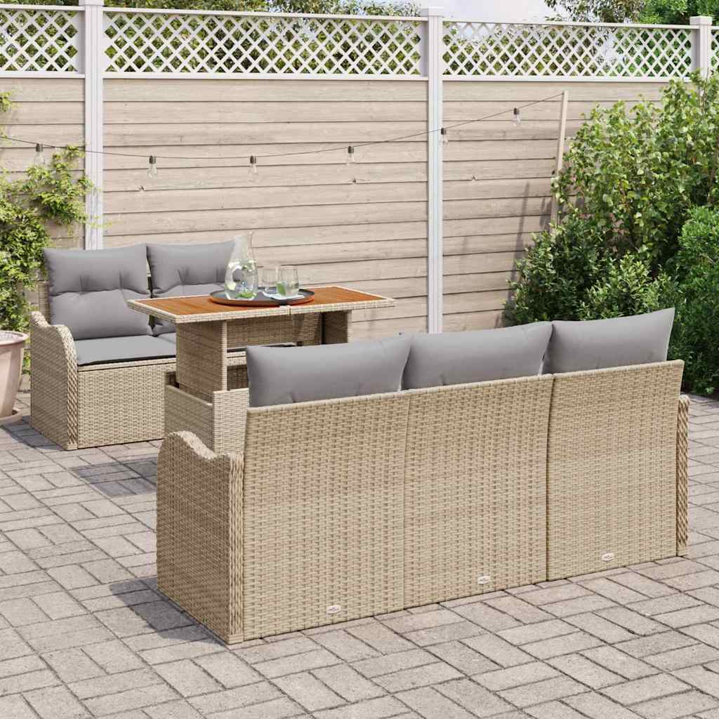 Conjunto de Sofá de Jardim 6 pcs Bege e Cinza Claro vime PE