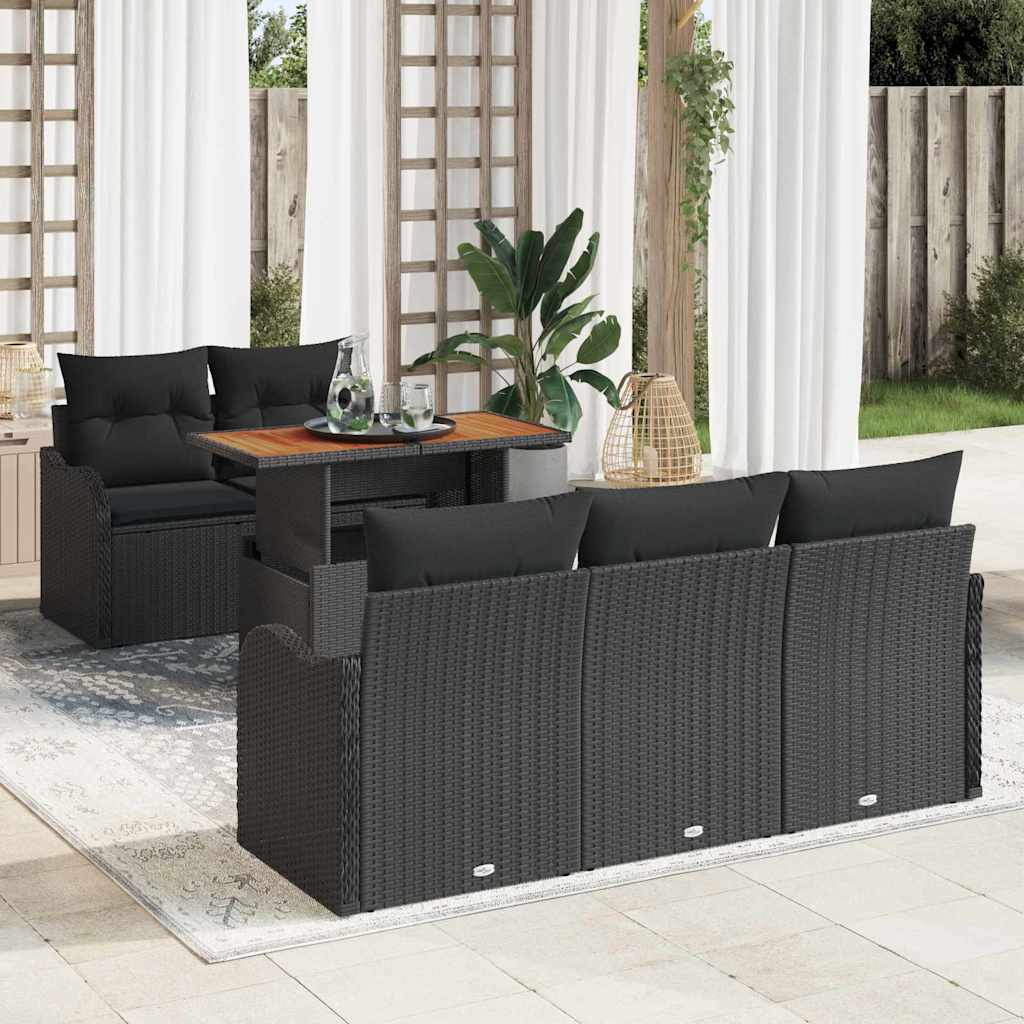 Conjunto de Sofá de Jardim com almofada 6 pcs Preto vime PE