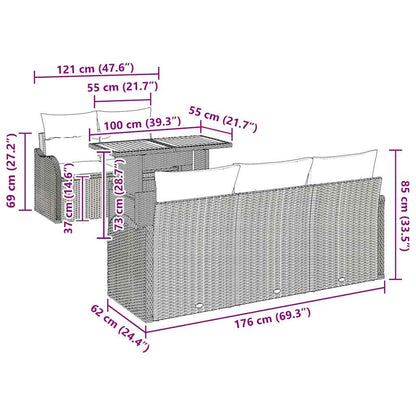 Conjunto de Sofá de Jardim com almofada 6 pcs Preto vime PE
