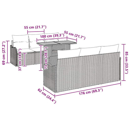 Conjunto de Sofá de Jardim Manual 7 pcs bege e cinzento claro