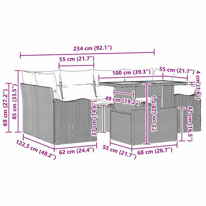 Conjunto de Sofá de Jardim com almofada Manual 7 pcs Preto