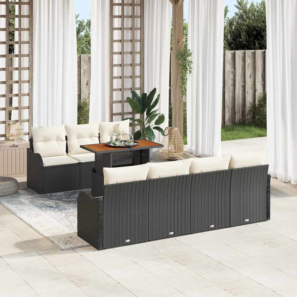 Conjunto de Sofá de Jardim com almofada 8 pcs Preto e creme