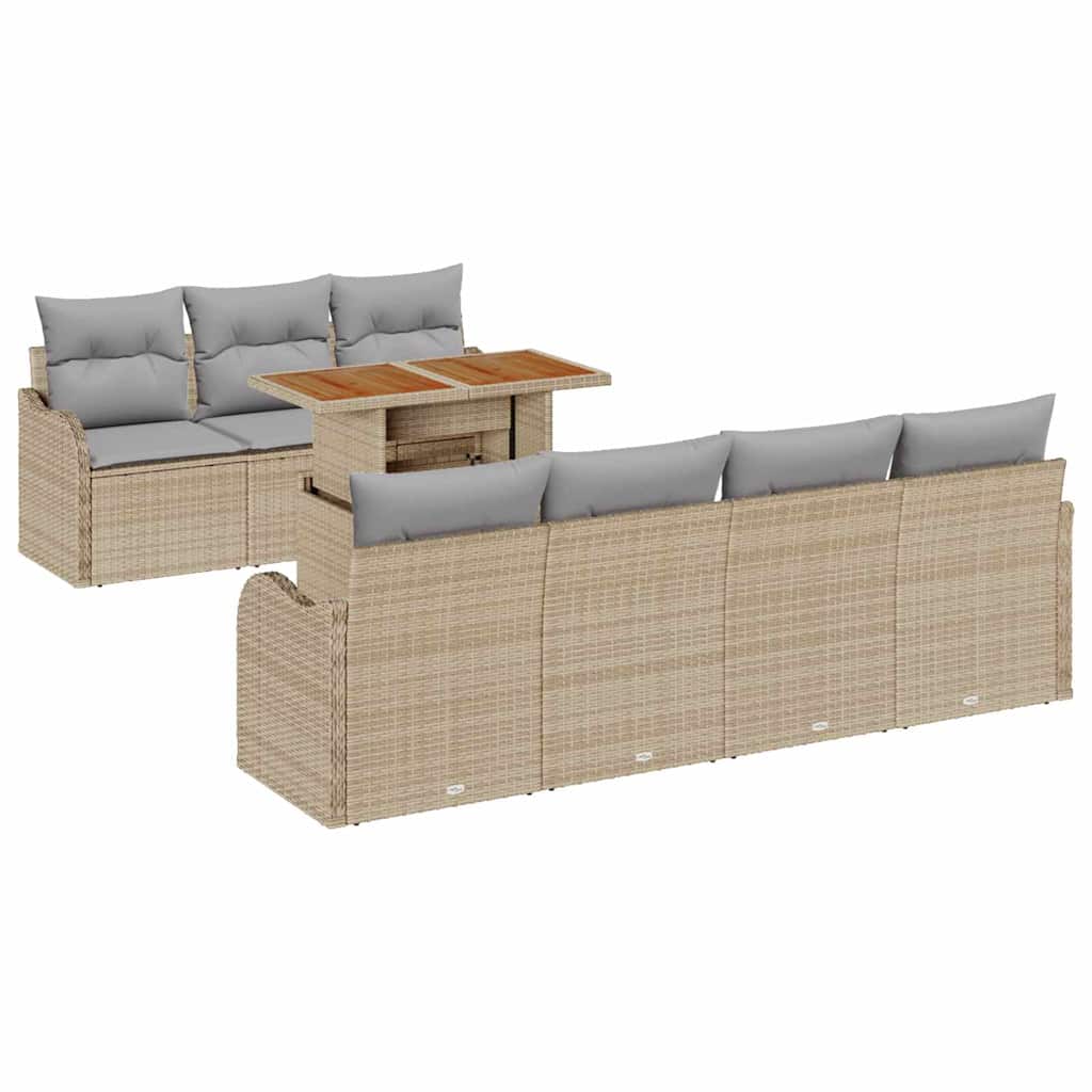 Conjunto de Sofá de Jardim Manual 8 pcs bege e cinzento claro