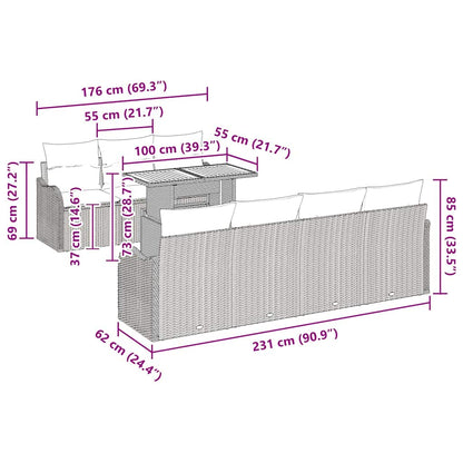 Conjunto de Sofá de Jardim Manual 8 pcs bege e cinzento claro
