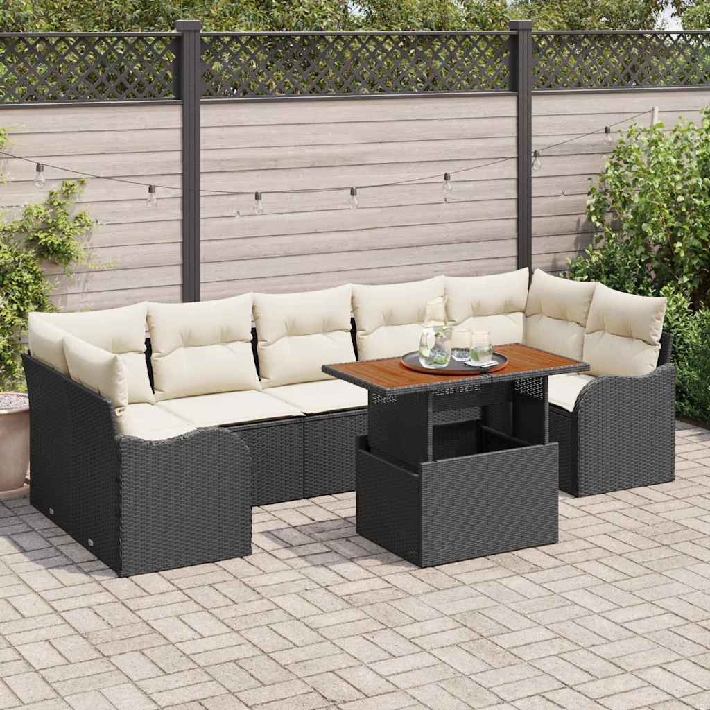 Conjunto de Sofá de Jardim com almofada 8 pcs Preto e creme