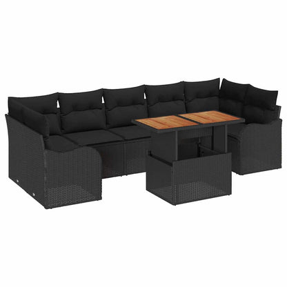 Conjunto de Sofá de Jardim com almofada 8 pcs Preto vime PE