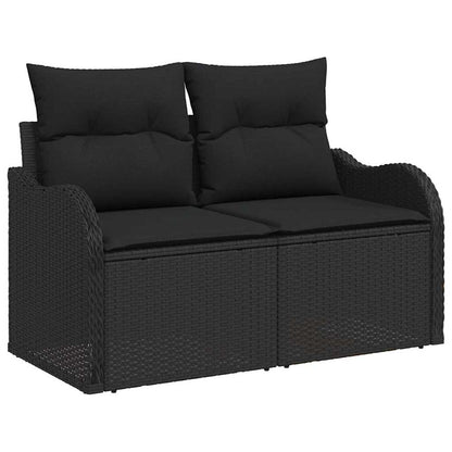 Conjunto de Sofá de Jardim com almofada 8 pcs Preto vime PE