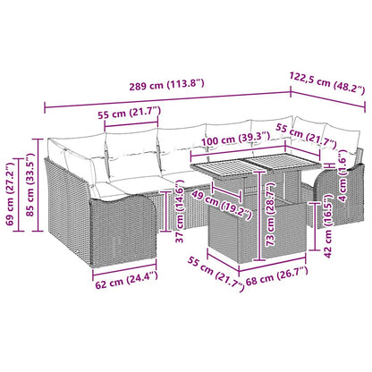 Conjunto de Sofá de Jardim com almofada 8 pcs Preto vime PE
