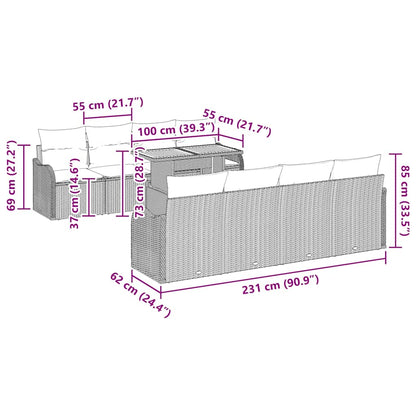 Conjunto de Sofá de Jardim Manual 7 pcs bege e cinzento claro