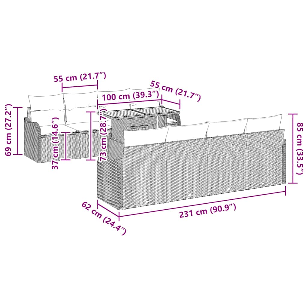 Conjunto de Sofá de Jardim com almofada Manual 7 pcs Preto