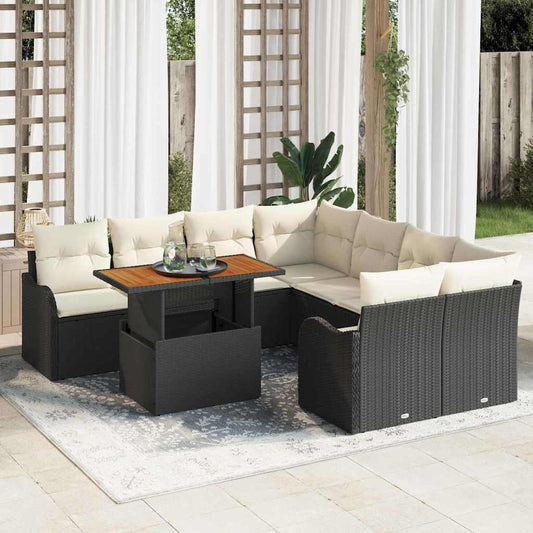 Conjunto de Sofá de Jardim com almofada 7 pcs Preto e creme