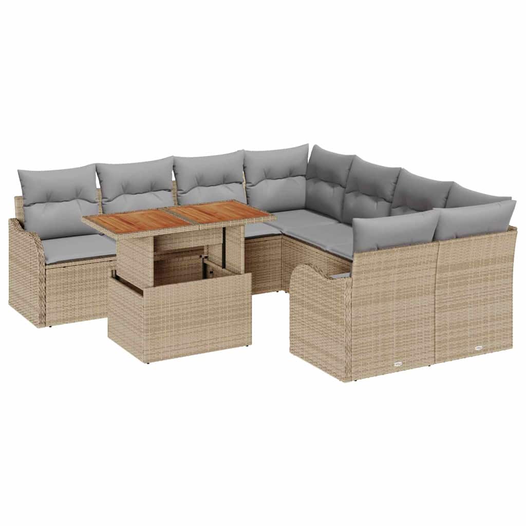 Conjunto de Sofá de Jardim Manual 7 pcs bege e cinzento claro