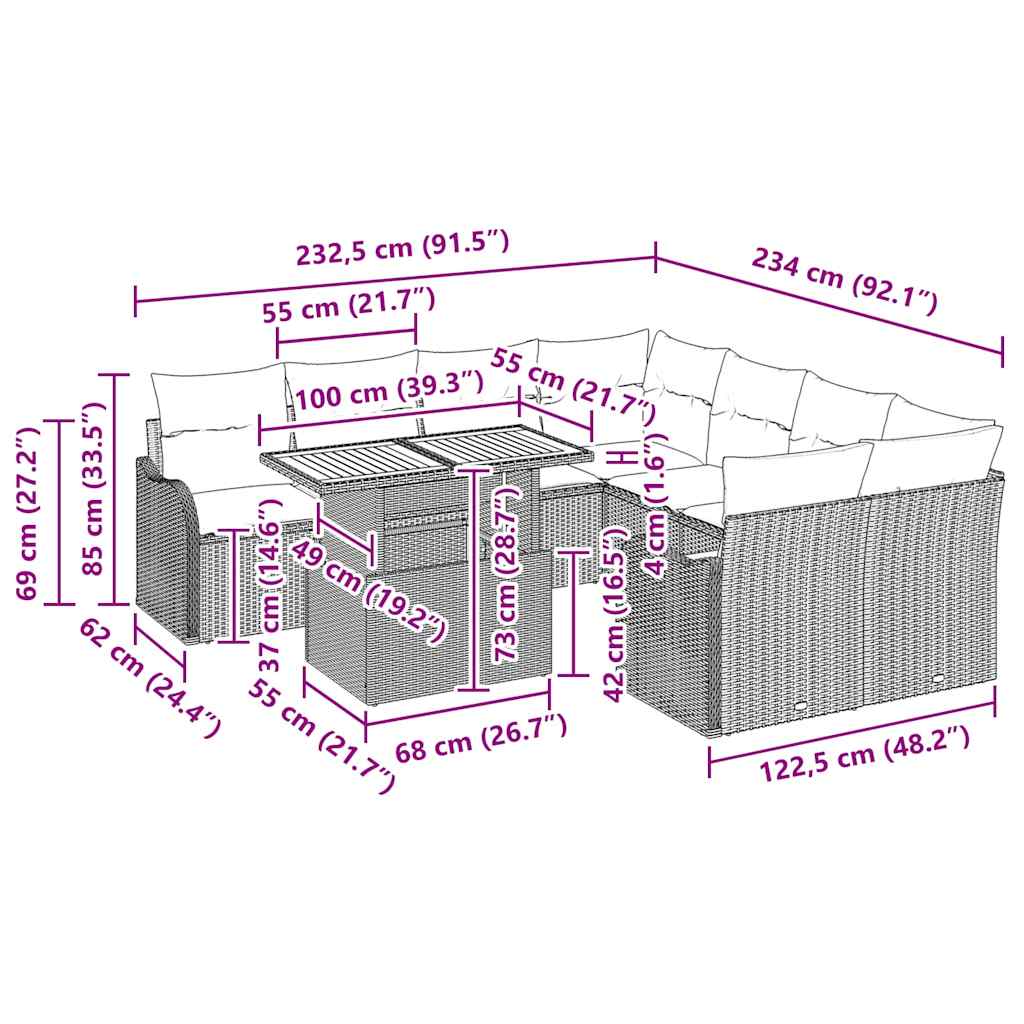 Conjunto de Sofá de Jardim com almofada Manual 7 pcs Preto