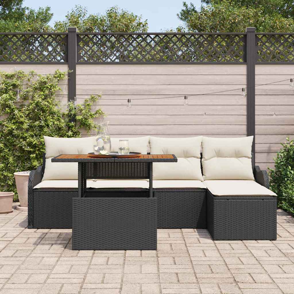Conjunto de Sofá de Jardim com almofada 6 pcs Preto e creme