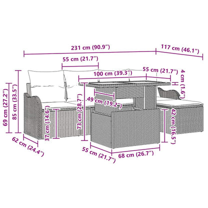 Conjunto de Sofá de Jardim 6 pcs bege e cinzento claro
