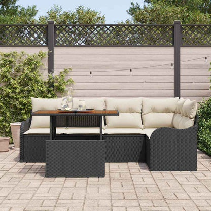 Conjunto de Sofá de Jardim com almofada 6 pcs Preto e creme