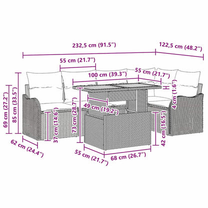 Conjunto de Sofá de Jardim Manual 6 pcs bege e cinzento claro
