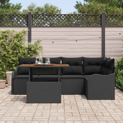 Conjunto de Sofá de Jardim com almofada 6 pcs Preto vime PE