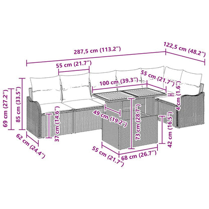 Conjunto de Sofá de Jardim com almofada 7 pcs bege e creme