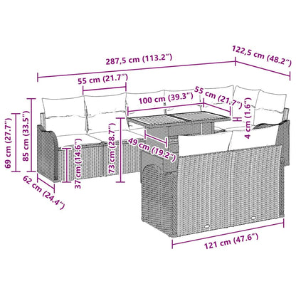 Conjunto de Sofá de Jardim Manual 9 pcs bege e cinzento claro