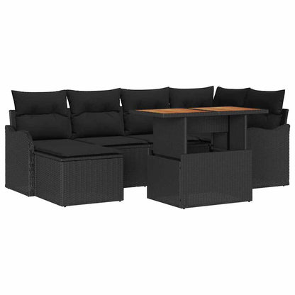 Conjunto de Sofá de Jardim com almofada 7 pcs Preto