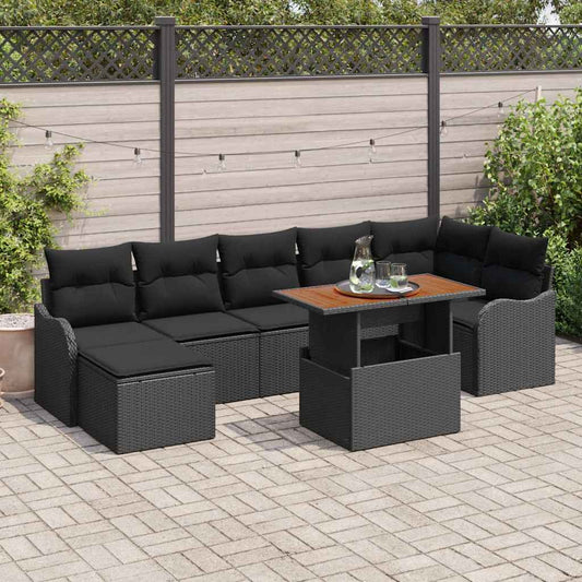 Conjunto de Sofá de Jardim com almofada 8 pcs Preto