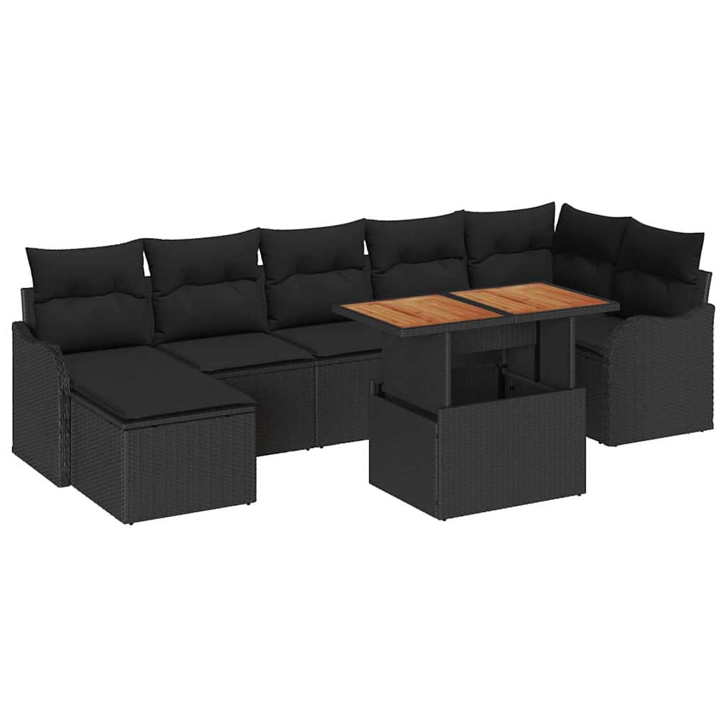 Conjunto de Sofá de Jardim com almofada 8 pcs Preto