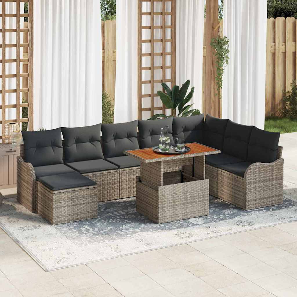 Conjunto de Sofá de Jardim com almofada 9 pcs Cinzeto