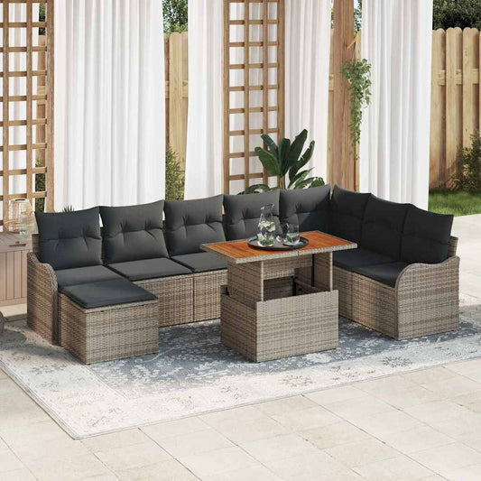Conjunto de Sofá de Jardim com almofada 9 pcs Cinzeto
