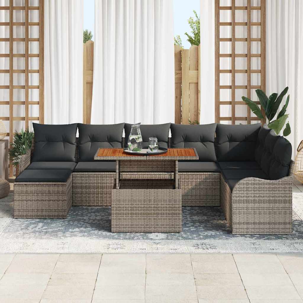 Conjunto de Sofá de Jardim com almofada 9 pcs Cinzeto
