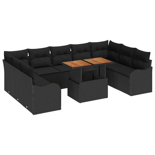 Conjunto de Sofá de Jardim com almofada Manual 10 pcs Preto
