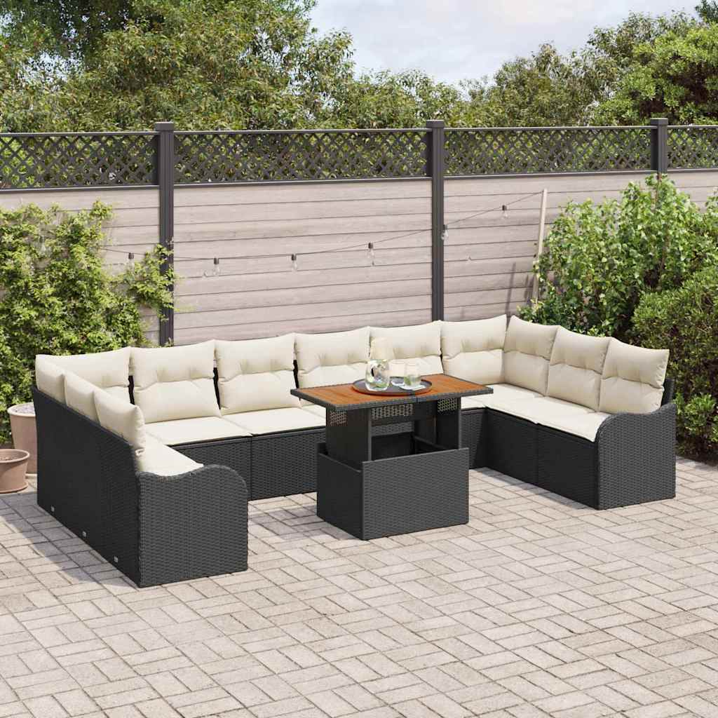 Conjunto de Sofá de Jardim com almofada 11 pcs Preto e creme