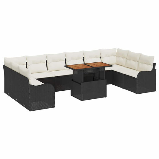 Conjunto de Sofá de Jardim com almofada 11 pcs Preto e creme