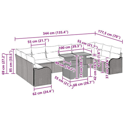 Conjunto de Sofá de Jardim com almofada 11 pcs Preto